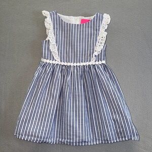Lilly Pulitzer Madeline  Navy and White Striped Crochet Trim Dress